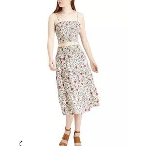 City Triangles Juniors' 2-Pc. Smocked Floral-Print Midi Dress SizeL